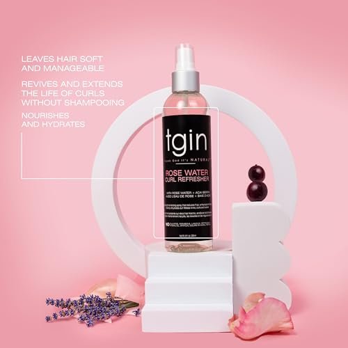 tgin Rose Water Curl Refresher – Moisturizing Curl Spray for Curly, Coily, and Wavy Hair – Enhances Shine, Reduces Frizz, and Hydrates Dry Curls & Scalp with Acai Berry & Rose Water – 8 Fl Oz - görsel 5