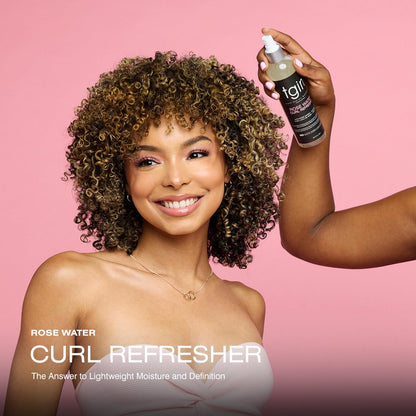 tgin Rose Water Curl Refresher – Moisturizing Curl Spray for Curly, Coily, and Wavy Hair – Enhances Shine, Reduces Frizz, and Hydrates Dry Curls & Scalp with Acai Berry & Rose Water – 8 Fl Oz