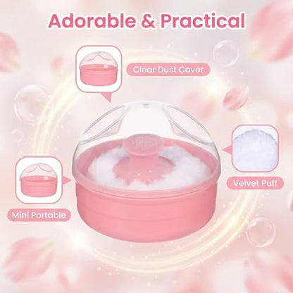 SYBL Large Fluffy Soft Baby Body Cosmetic Powder Puff with Container Case - 2 Pack, Pink
