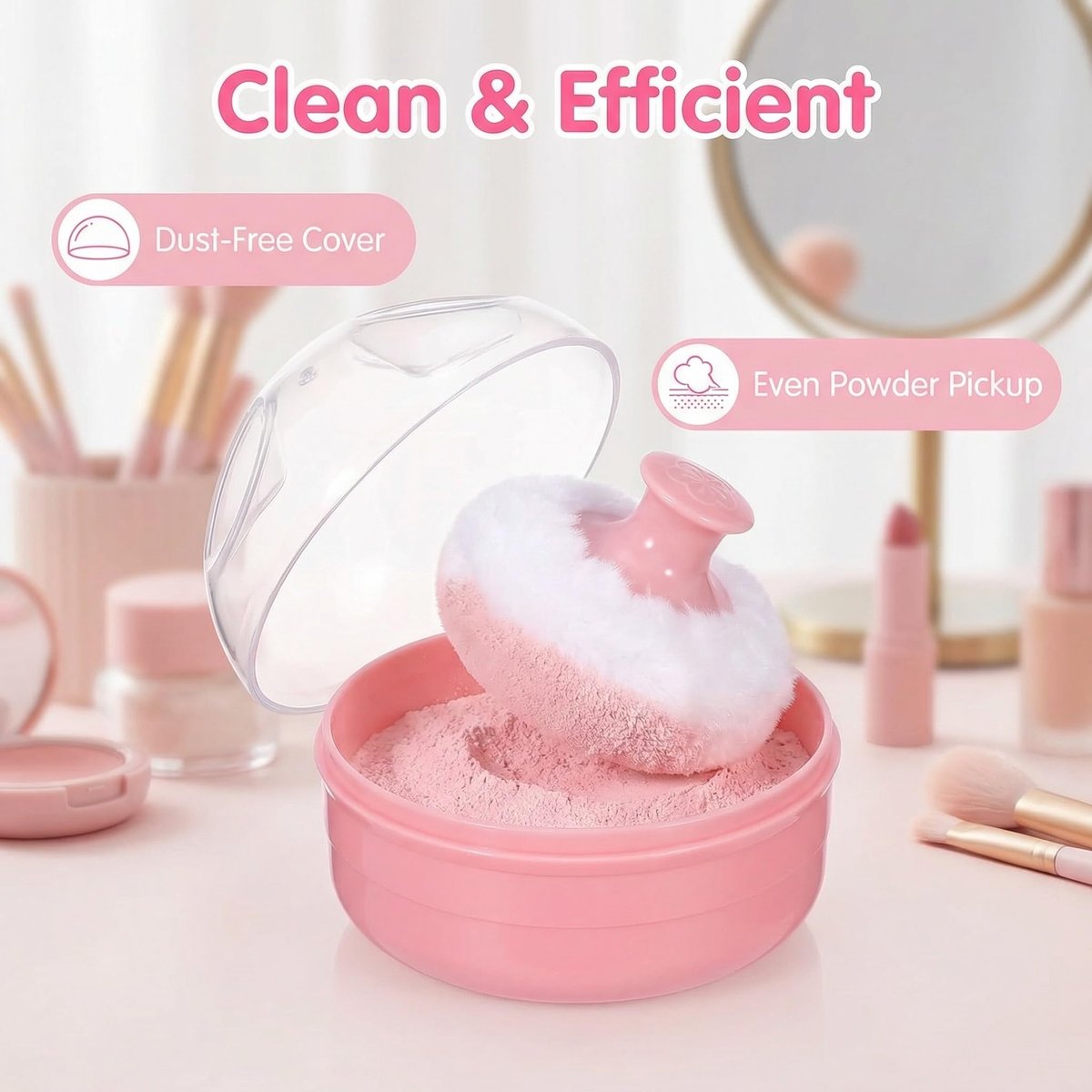 SYBL Large Fluffy Soft Baby Body Cosmetic Powder Puff with Container Case - 2 Pack, Pink - görsel 7