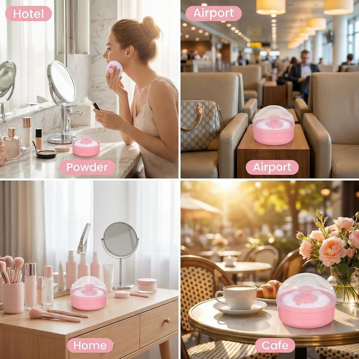 SYBL Large Fluffy Soft Baby Body Cosmetic Powder Puff with Container Case - 2 Pack, Pink - görsel 13