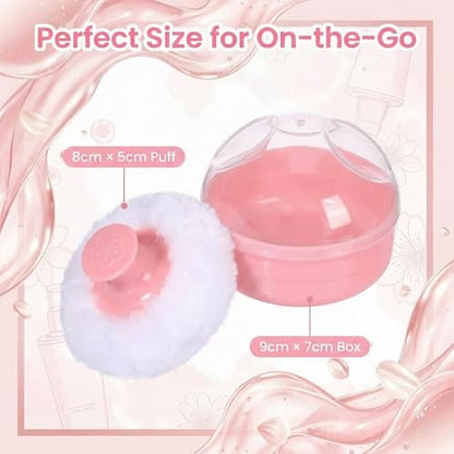 SYBL Large Fluffy Soft Baby Body Cosmetic Powder Puff with Container Case - 2 Pack, Pink