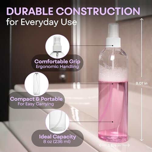 BRIGHTFROM Fine Mist Spray Bottles 8 oz, Empty Refillable Containers - Pack of 3 - Crystal Clear PET Plastic - görsel 6