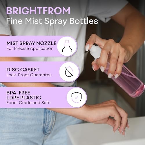 BRIGHTFROM Fine Mist Spray Bottles 8 oz, Empty Refillable Containers - Pack of 3 - Crystal Clear PET Plastic - görsel 4