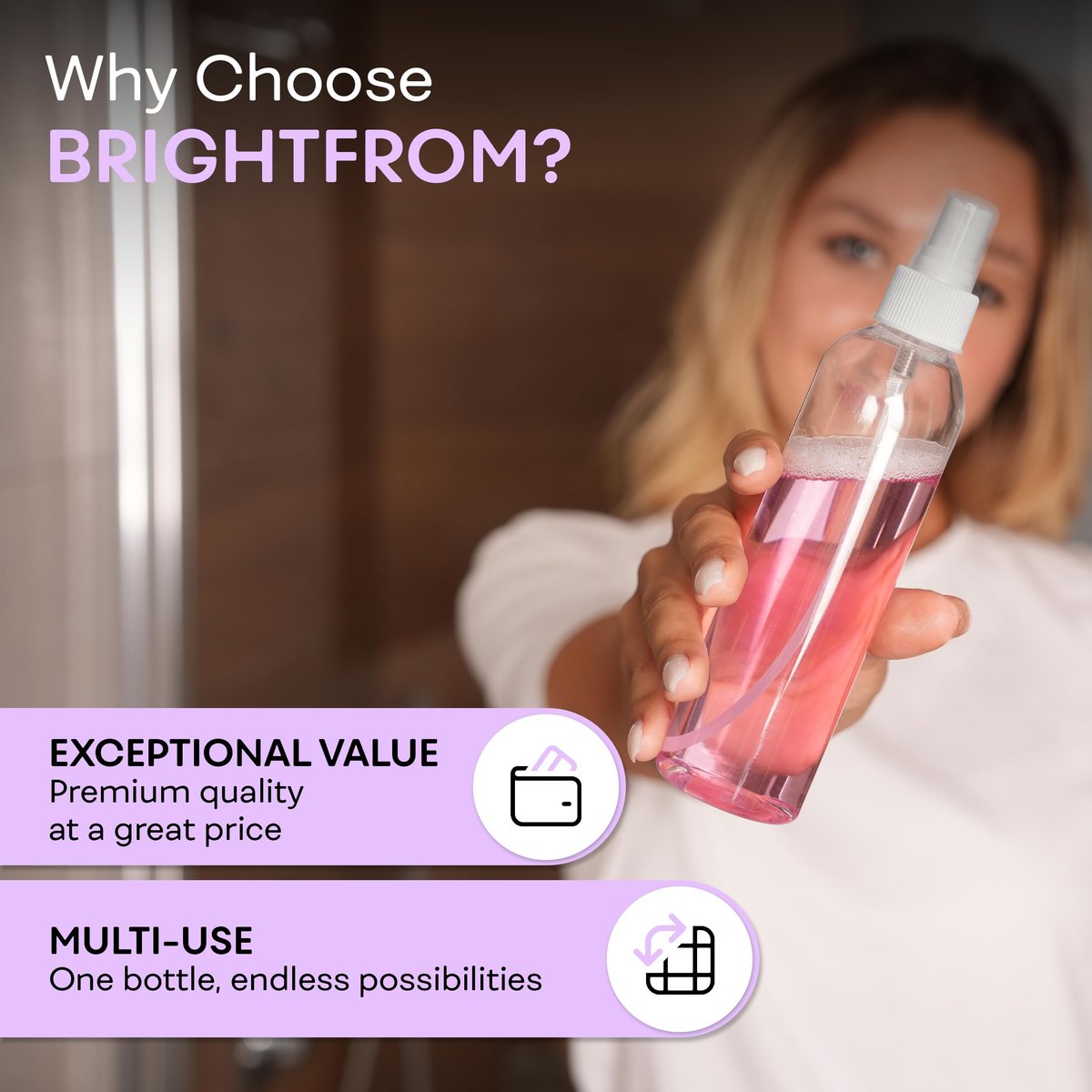 BRIGHTFROM Fine Mist Spray Bottles 8 oz, Empty Refillable Containers - Pack of 3 - Crystal Clear PET Plastic - görsel 11