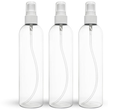 BRIGHTFROM Fine Mist Spray Bottles 8 oz, Empty Refillable Containers - Pack of 3 - Crystal Clear PET Plastic