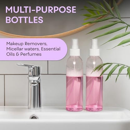 BRIGHTFROM Fine Mist Spray Bottles 8 oz, Empty Refillable Containers - Pack of 3 - Crystal Clear PET Plastic