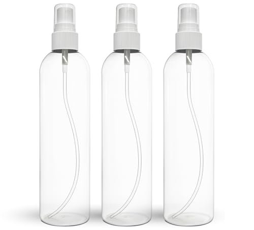 BRIGHTFROM Fine Mist Spray Bottles 8 oz, Empty Refillable Containers - Pack of 3 - Crystal Clear PET Plastic - görsel 2