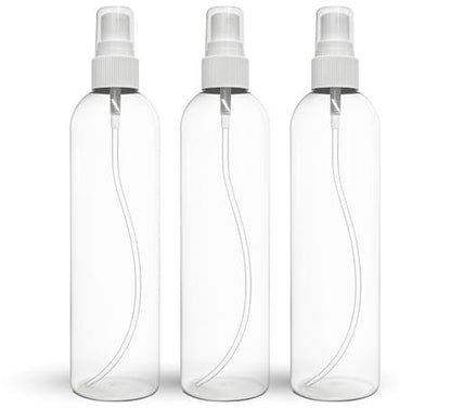 BRIGHTFROM Fine Mist Spray Bottles 8 oz, Empty Refillable Containers - Pack of 3 - Crystal Clear PET Plastic