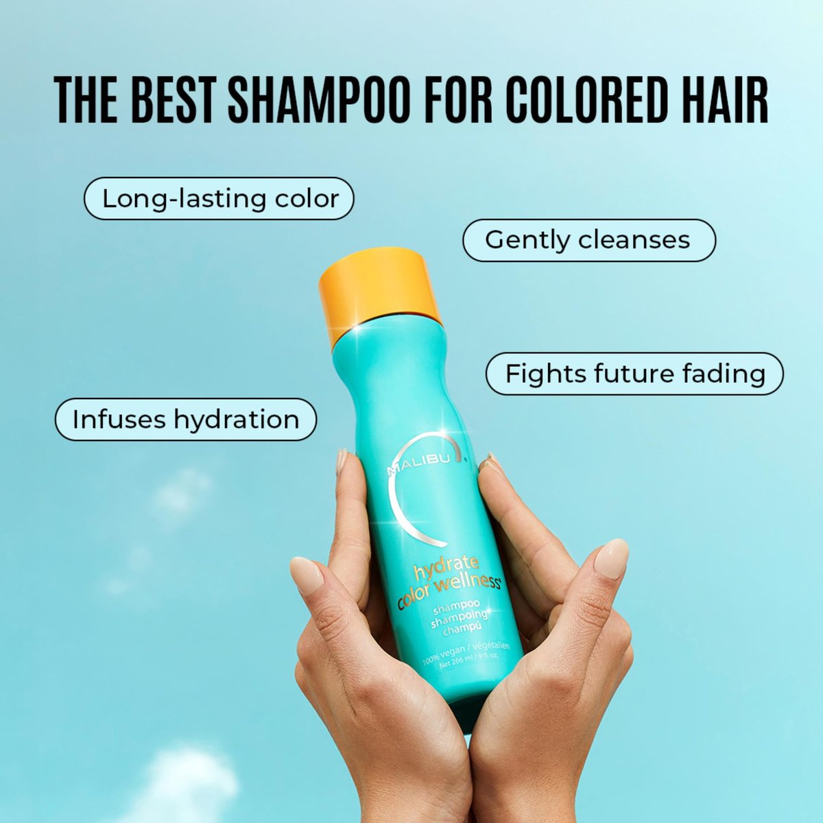 Malibu C Hydrate Color Wellness Shampoo - Sulfate Free Gentle Cleansing for Color Treated Hair - Fights Fade - 9 oz Avelisse