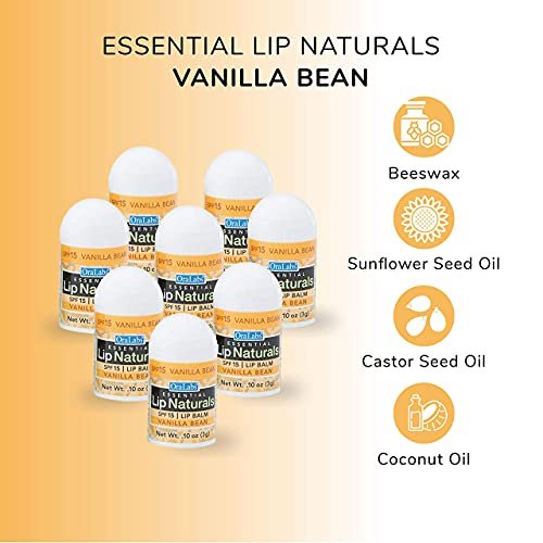Lip Naturals Mini Vanilla Lip Balm with SPF 15 Sunscreen - 12-Count Pack, Made in USA with Beeswax & Coconut Oil (0.10 oz Each) Avelisse