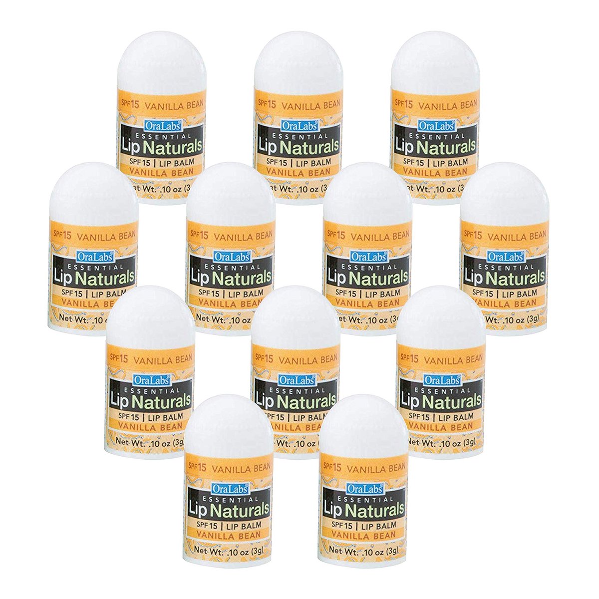 Lip Naturals Mini Vanilla Lip Balm with SPF 15 Sunscreen - 12-Count Pack, Made in USA with Beeswax & Coconut Oil (0.10 oz Each) Avelisse