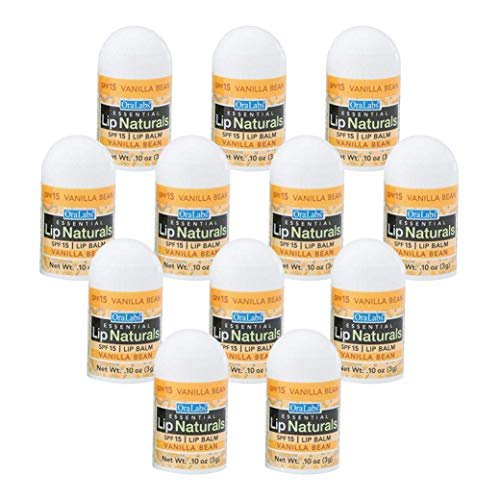 Lip Naturals Mini Vanilla Lip Balm with SPF 15 Sunscreen - 12-Count Pack, Made in USA with Beeswax & Coconut Oil (0.10 oz Each) Avelisse