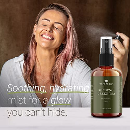 Tree To Tub Hydrating Facial Toner Spray for Dry & Sensitive Skin - Alcohol Free Witch Hazel & Rose Water Face Toner with Hyaluronic Acid, Vitamin C, Organic Green Tea, Natural Ginseng