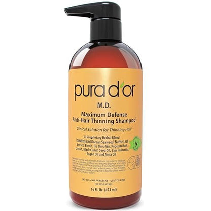 PURA D'OR Maximum Defense Anti-Hair Thinning Shampoo with Biotin & Coal Tar - 16 oz for Men & Women Avelisse