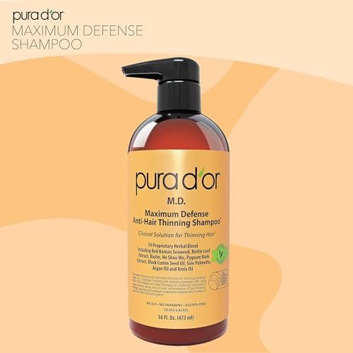 PURA D'OR Maximum Defense Anti-Hair Thinning Shampoo with Biotin & Coal Tar - 16 oz for Men & Women Avelisse