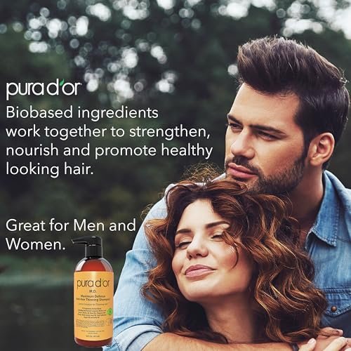 PURA D'OR Maximum Defense Anti-Hair Thinning Shampoo with Biotin & Coal Tar - 16 oz for Men & Women Avelisse