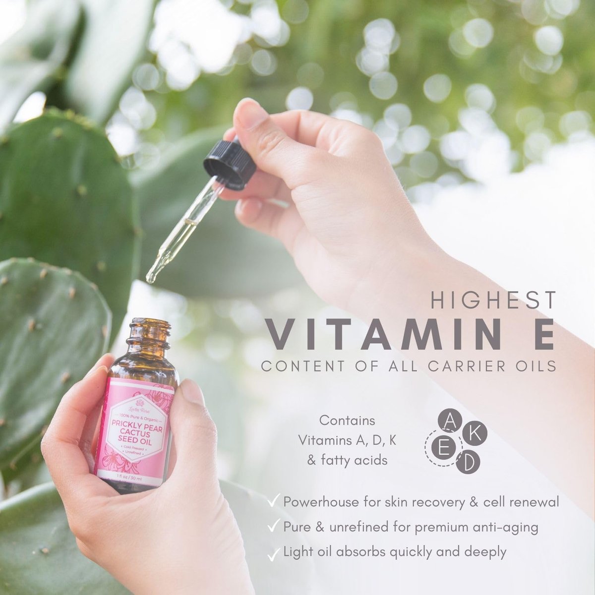 Leven Rose 100% Pure Organic Prickly Pear Seed Oil - Extra Virgin Cold Pressed Face Oil for Dry Skin, Body Moisturizer & Hair Treatment, 1 oz Avelisse
