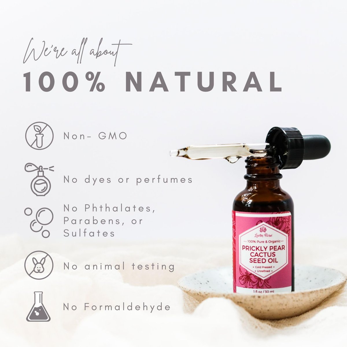 Leven Rose 100% Pure Organic Prickly Pear Seed Oil - Extra Virgin Cold Pressed Face Oil for Dry Skin, Body Moisturizer & Hair Treatment, 1 oz Avelisse