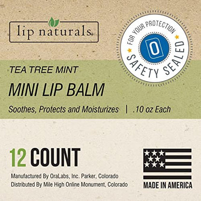 Lip Naturals Mini Tea Tree Balm with SPF 15 Sunscreen – 12-Pack, Made in USA with Coconut Oil Tea Tree Oil & Peppermint Oil Avelisse