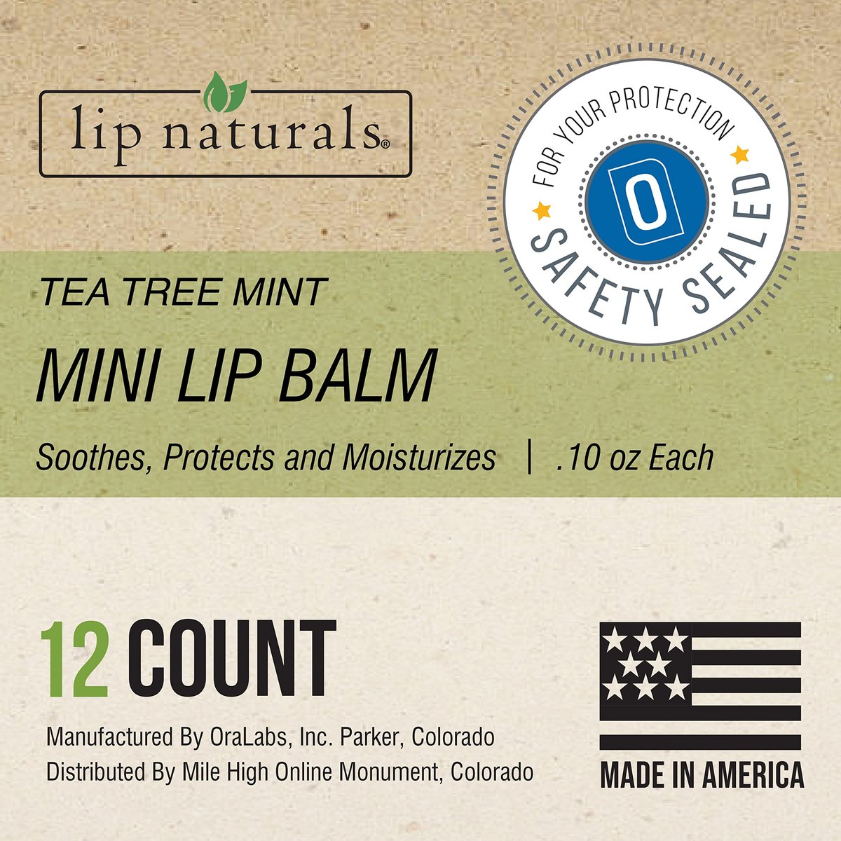 Lip Naturals Mini Tea Tree Balm with SPF 15 Sunscreen – 12-Pack, Made in USA with Coconut Oil Tea Tree Oil & Peppermint Oil Avelisse