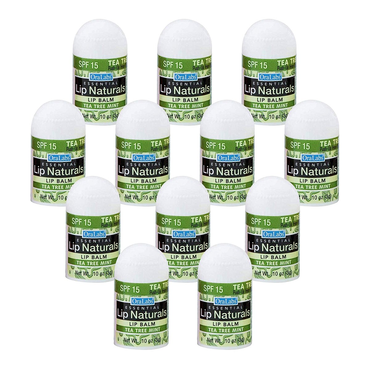 Lip Naturals Mini Tea Tree Balm with SPF 15 Sunscreen – 12-Pack, Made in USA with Coconut Oil Tea Tree Oil & Peppermint Oil Avelisse