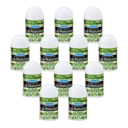 Lip Naturals Mini Tea Tree Balm with SPF 15 Sunscreen – 12-Pack, Made in USA with Coconut Oil Tea Tree Oil & Peppermint Oil Avelisse
