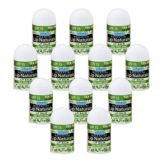 Lip Naturals Mini Tea Tree Balm with SPF 15 Sunscreen – 12-Pack, Made in USA with Coconut Oil Tea Tree Oil & Peppermint Oil Avelisse
