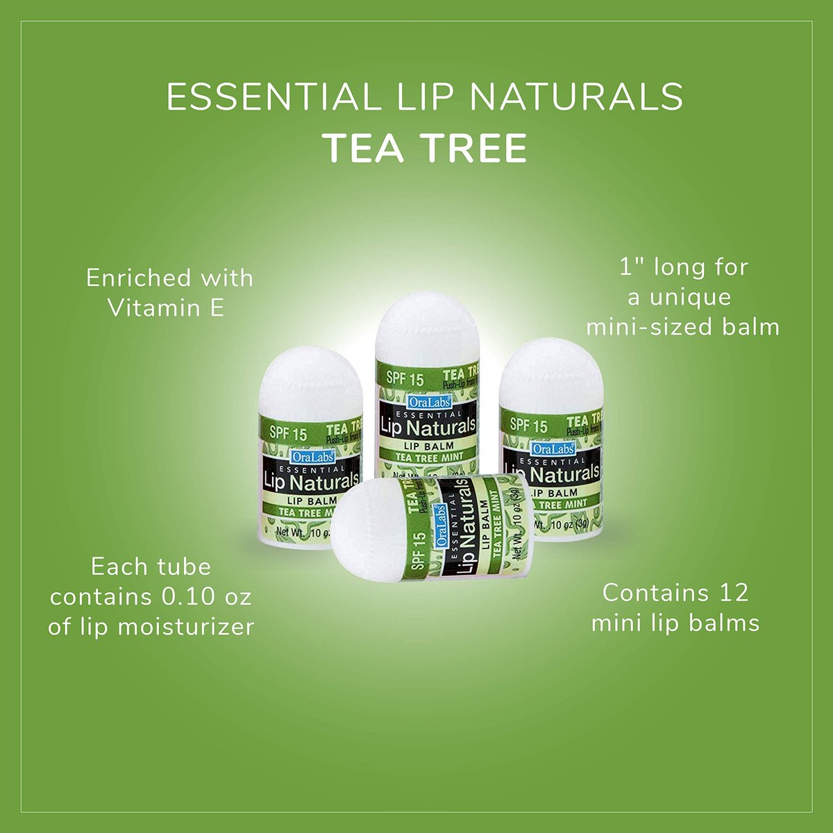 Lip Naturals Mini Tea Tree Balm with SPF 15 Sunscreen – 12-Pack, Made in USA with Coconut Oil Tea Tree Oil & Peppermint Oil Avelisse