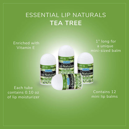 Lip Naturals Mini Tea Tree Balm with SPF 15 Sunscreen – 12-Pack, Made in USA with Coconut Oil Tea Tree Oil & Peppermint Oil Avelisse