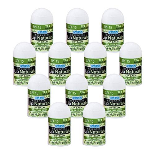 Lip Naturals Mini Tea Tree Balm with SPF 15 Sunscreen – 12-Pack, Made in USA with Coconut Oil Tea Tree Oil & Peppermint Oil Avelisse