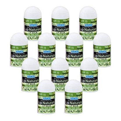Lip Naturals Mini Tea Tree Balm with SPF 15 Sunscreen – 12-Pack, Made in USA with Coconut Oil Tea Tree Oil & Peppermint Oil Avelisse