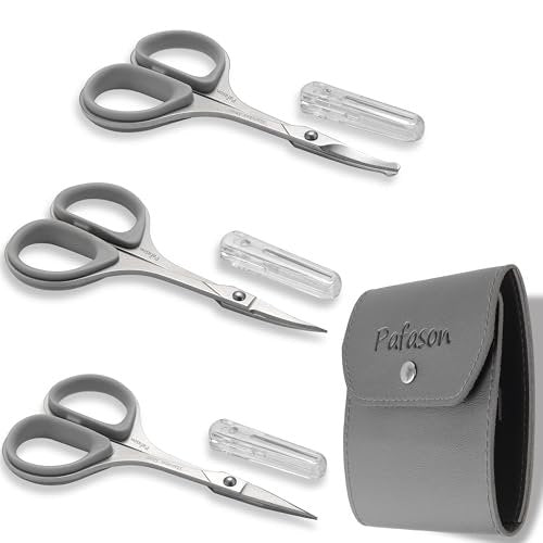 PAFASON Ultra Sharp Beard Scissors Set – Precision Straight, Curved & Round Tip Mustache and Facial Hair Trimming Tool – Stainless Steel with Safety Case and Premium Leather Pouch - görsel 2