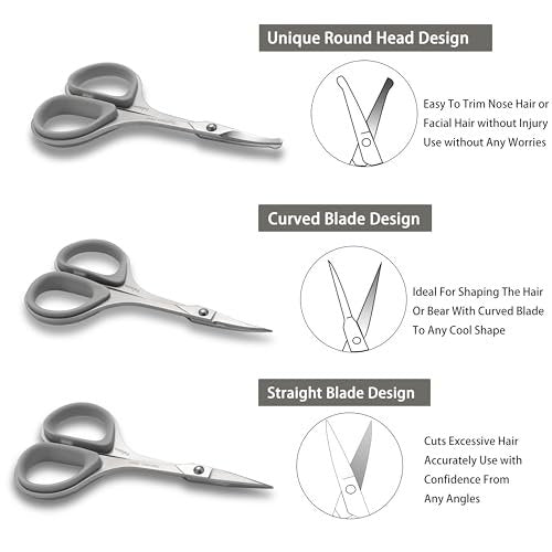 PAFASON Ultra Sharp Beard Scissors Set – Precision Straight, Curved & Round Tip Mustache and Facial Hair Trimming Tool – Stainless Steel with Safety Case and Premium Leather Pouch - görsel 6