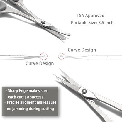 PAFASON Ultra Sharp Beard Scissors Set – Precision Straight, Curved & Round Tip Mustache and Facial Hair Trimming Tool – Stainless Steel with Safety Case and Premium Leather Pouch