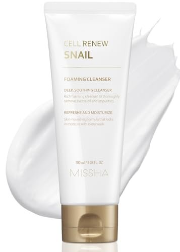 MISSHA Cell Renew Snail Foaming Cleanser - Korean Snail Mucin Face Wash for Deep Cleansing & Hydration, 3.38 Fl Oz