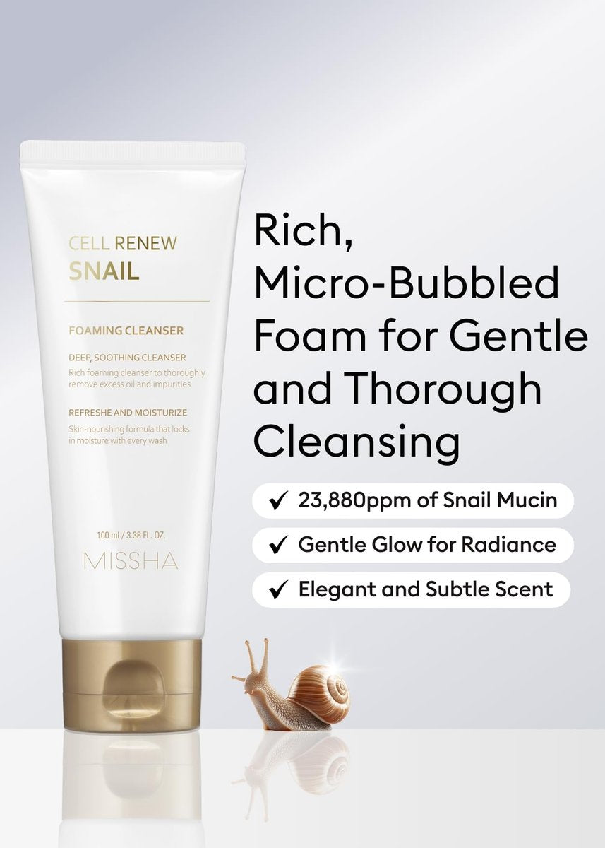 MISSHA Cell Renew Snail Foaming Cleanser - Korean Snail Mucin Face Wash for Deep Cleansing & Hydration, 3.38 Fl Oz - görsel 5
