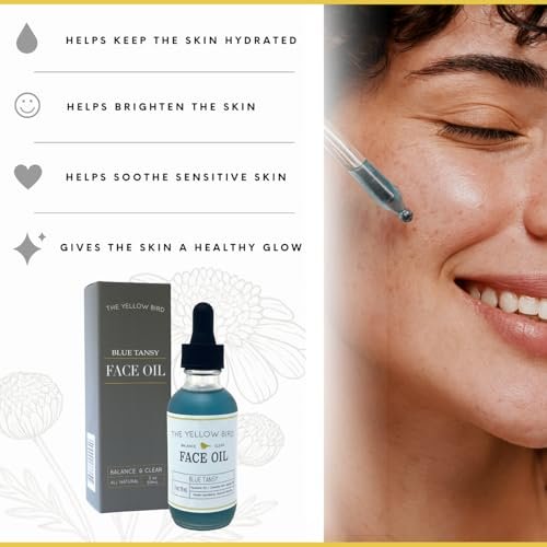 Yellow Bird Balancing Blue Tansy Face Oil – Natural Vegan Facial Serum for Glowing Skin, Collagen Support, and Clear Complexion (2 oz) Avelisse