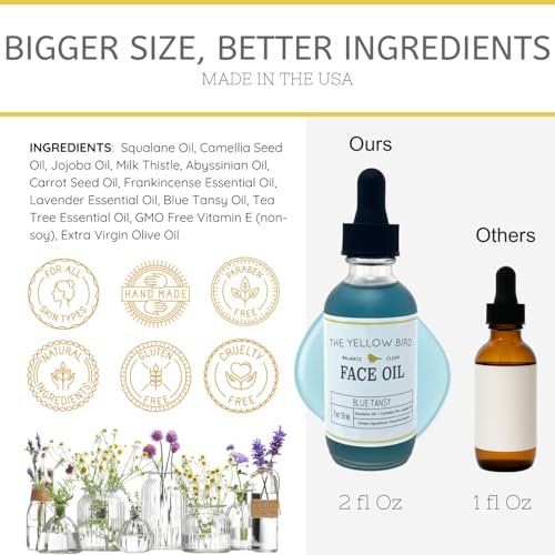 Yellow Bird Balancing Blue Tansy Face Oil – Natural Vegan Facial Serum for Glowing Skin, Collagen Support, and Clear Complexion (2 oz) Avelisse