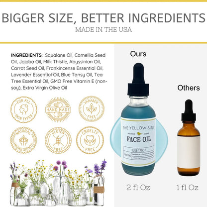 Yellow Bird Balancing Blue Tansy Face Oil – Natural Vegan Facial Serum for Glowing Skin, Collagen Support, and Clear Complexion (2 oz) Avelisse