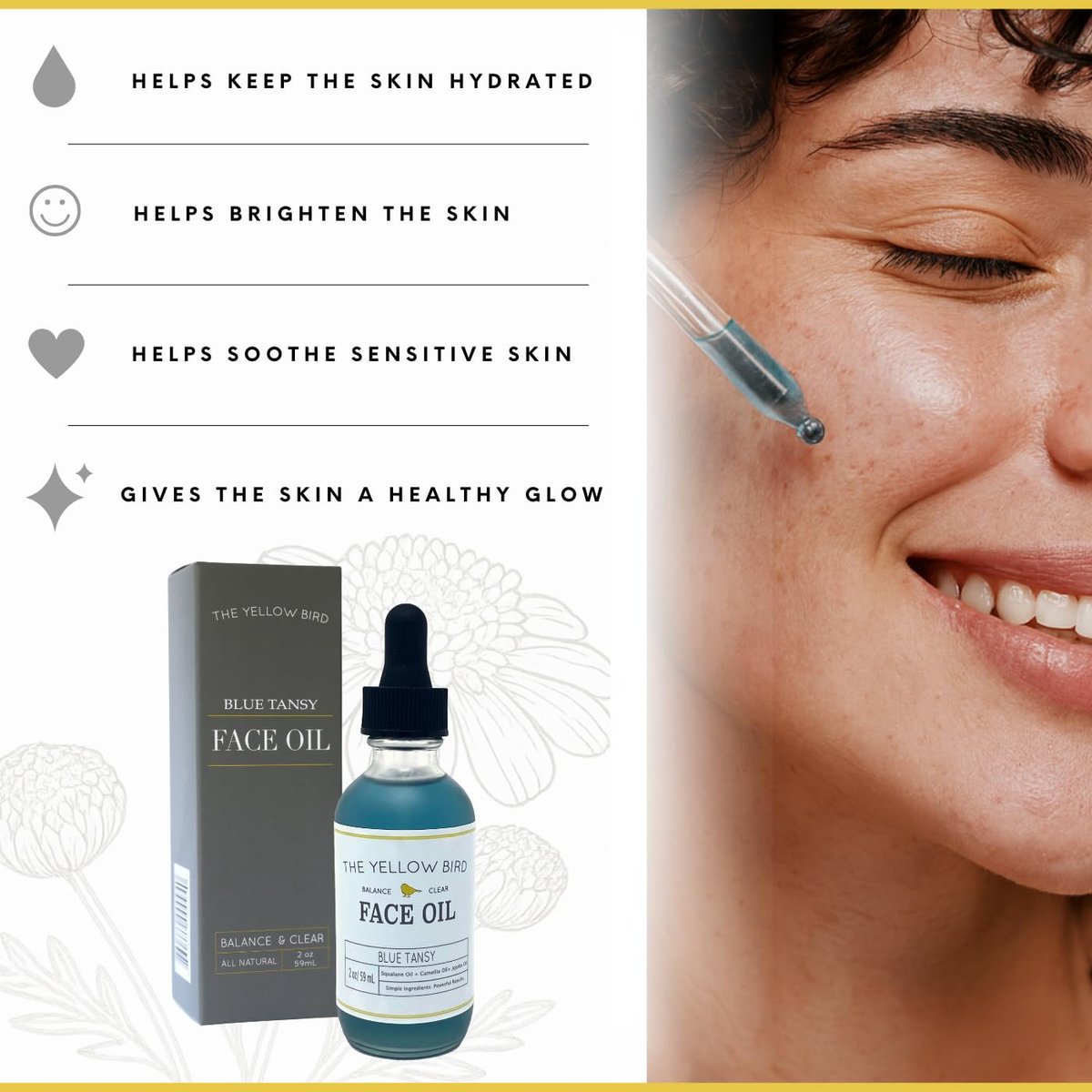Yellow Bird Balancing Blue Tansy Face Oil – Natural Vegan Facial Serum for Glowing Skin, Collagen Support, and Clear Complexion (2 oz) Avelisse