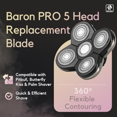 Skull Shaver Baron Replacement Shaver Head Blade - Smooth Close Shave - Wet & Dry Use - Flexible 5-Head Design - Quick Twist Lock - Universal Fit Avelisse