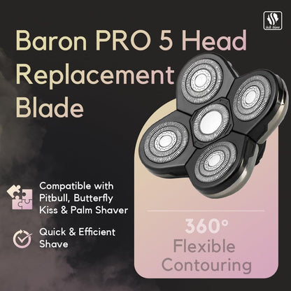 Skull Shaver Baron Replacement Shaver Head Blade - Smooth Close Shave - Wet & Dry Use - Flexible 5-Head Design - Quick Twist Lock - Universal Fit Avelisse