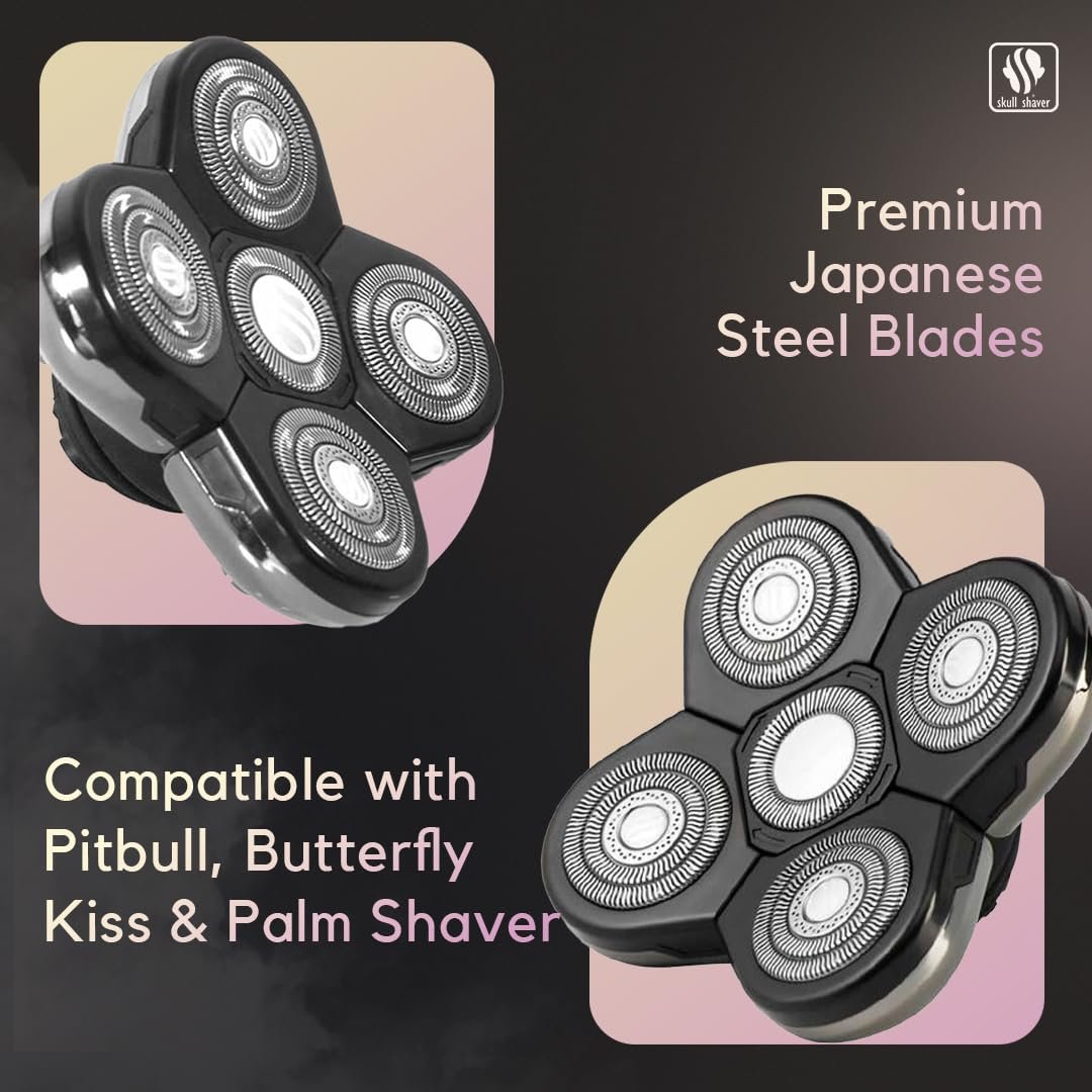 Skull Shaver Baron Replacement Shaver Head Blade - Smooth Close Shave - Wet & Dry Use - Flexible 5-Head Design - Quick Twist Lock - Universal Fit Avelisse