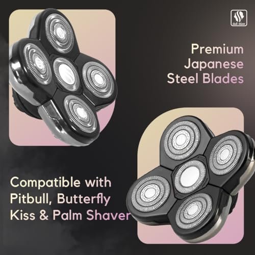 Skull Shaver Baron Replacement Shaver Head Blade - Smooth Close Shave - Wet & Dry Use - Flexible 5-Head Design - Quick Twist Lock - Universal Fit Avelisse