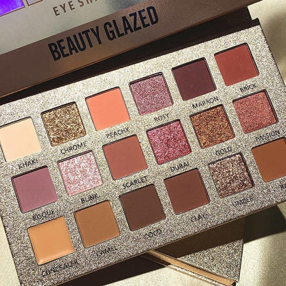 18 Color Natural Eyeshadow Palette – Soft Matte, Shimmer & Glitter Finish with Built-In Concealer – Ultra-Pigmented Blendable Mauve Brown Nude Palette for All Ages