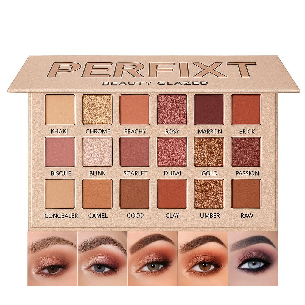 18 Color Natural Eyeshadow Palette – Soft Matte, Shimmer & Glitter Finish with Built-In Concealer – Ultra-Pigmented Blendable Mauve Brown Nude Palette for All Ages - görsel 1