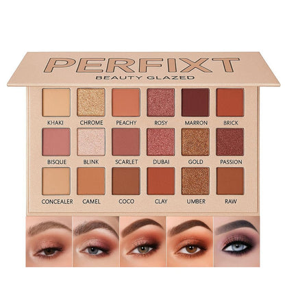 18 Color Natural Eyeshadow Palette – Soft Matte, Shimmer & Glitter Finish with Built-In Concealer – Ultra-Pigmented Blendable Mauve Brown Nude Palette for All Ages