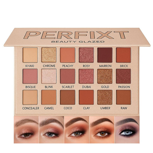 18 Color Natural Eyeshadow Palette – Soft Matte, Shimmer & Glitter Finish with Built-In Concealer – Ultra-Pigmented Blendable Mauve Brown Nude Palette for All Ages