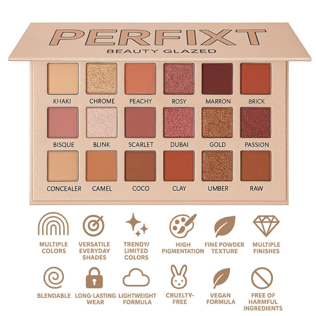 18 Color Natural Eyeshadow Palette – Soft Matte, Shimmer & Glitter Finish with Built-In Concealer – Ultra-Pigmented Blendable Mauve Brown Nude Palette for All Ages - görsel 3
